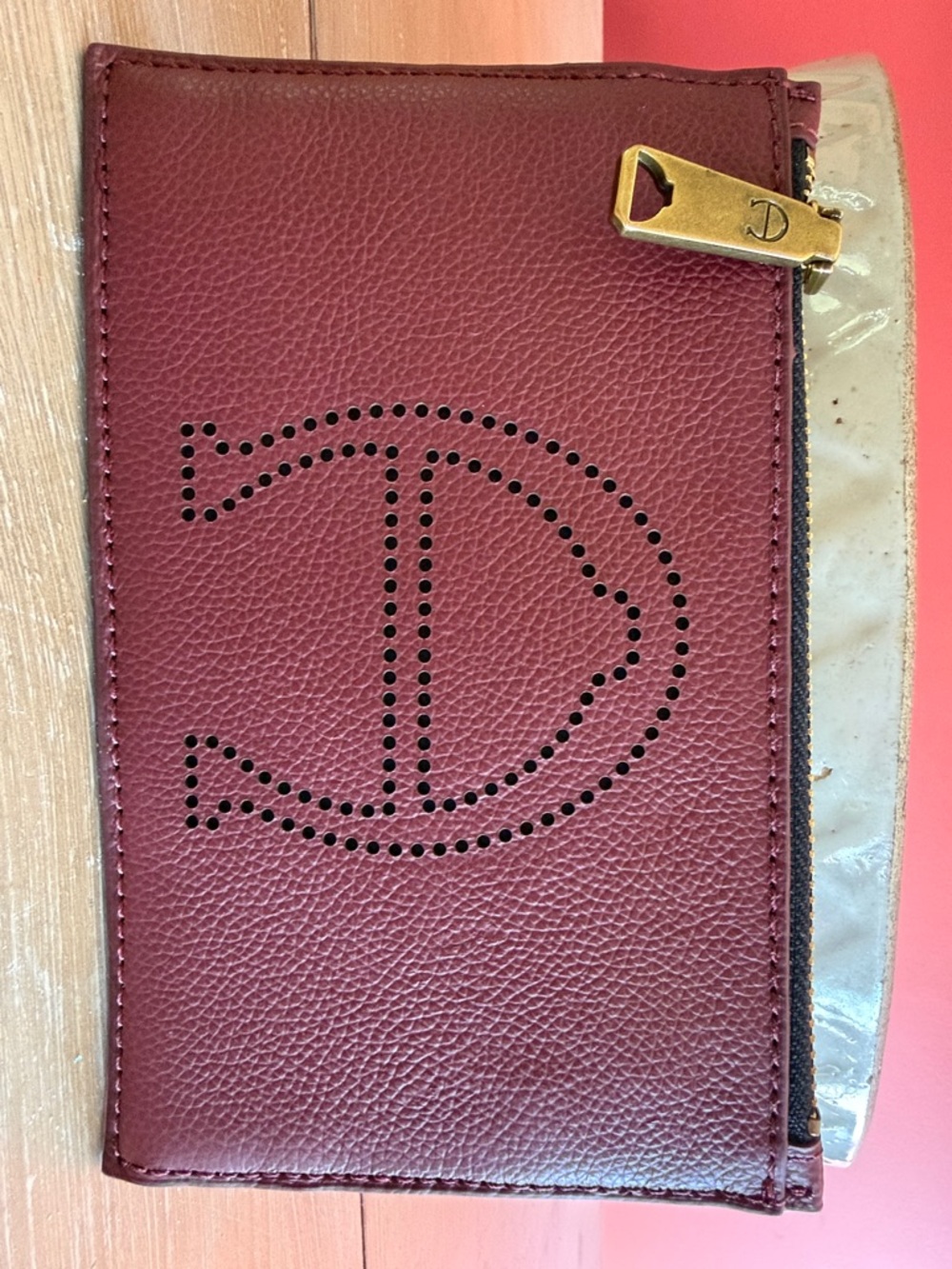 Etienne Aigner Burgundy Leather Zip Wallet with Gold-Tone Hardware